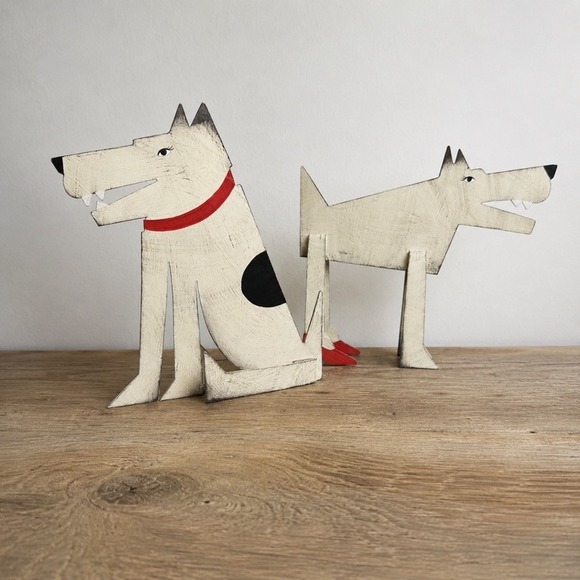 Acme Animal Other - Acme Animal Dog Sculptures Sue Parke Don Gidley Folk Art Metal Pair Red Heels